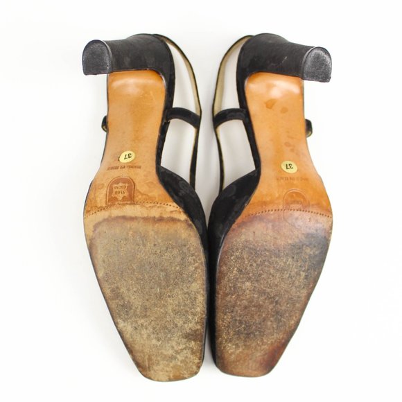 Vintage Gucci Black Fabric GG Monogram Print Slingback High Heels EU 37 Italy - Picture 11 of 12